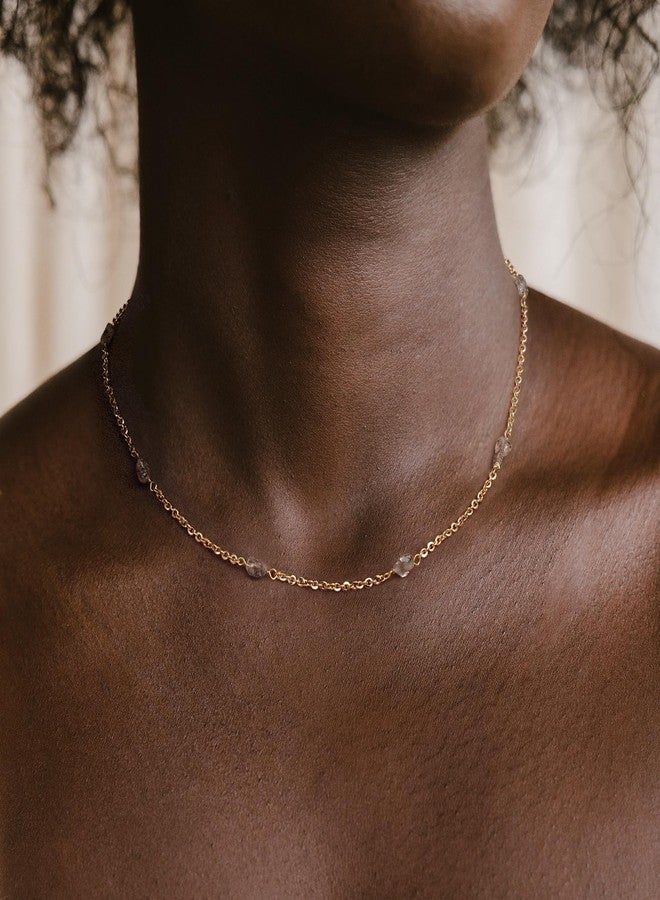MYEARS Women Bead Choker Station Necklace Gold Gemstone 14K Simple Dainty Handmade Thick Chain Everyday Boho Beach Jewelry - Herkimer Diamond - Image 2